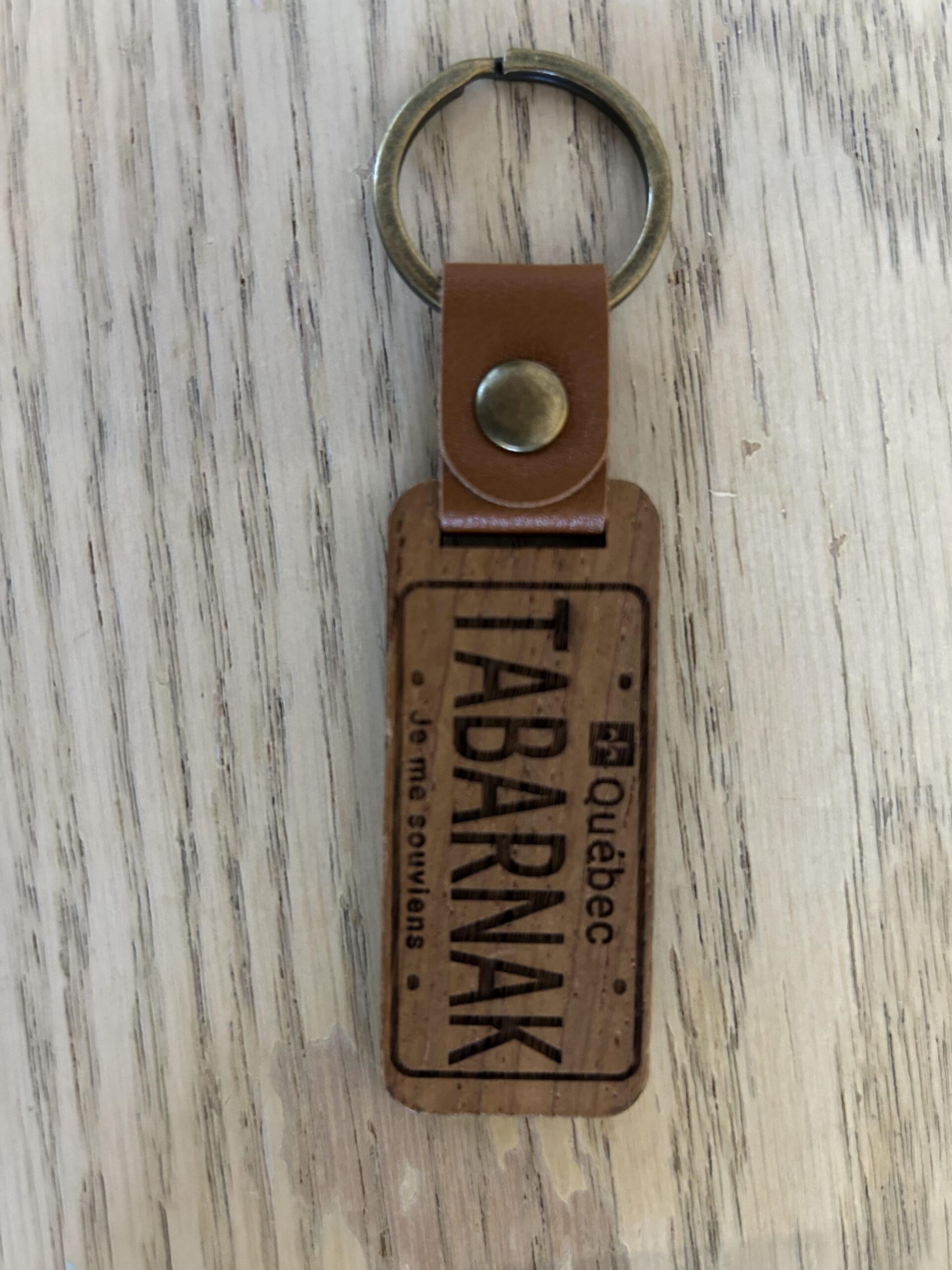 Wooden Keychain Ring with Leather Strip - Image 2