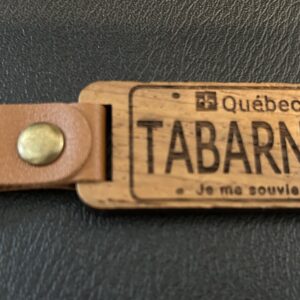 Wooden Keychain Ring with Leather Strip