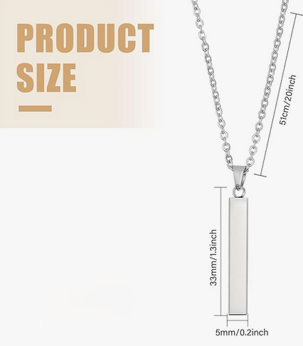 Stainless Steel Rectangle Pendant Necklace - Image 4