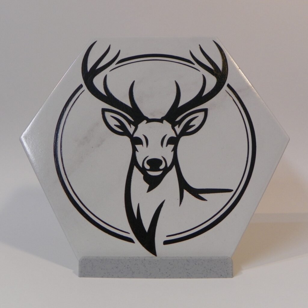 Engraved Stag/Deer on Hexagon Tile