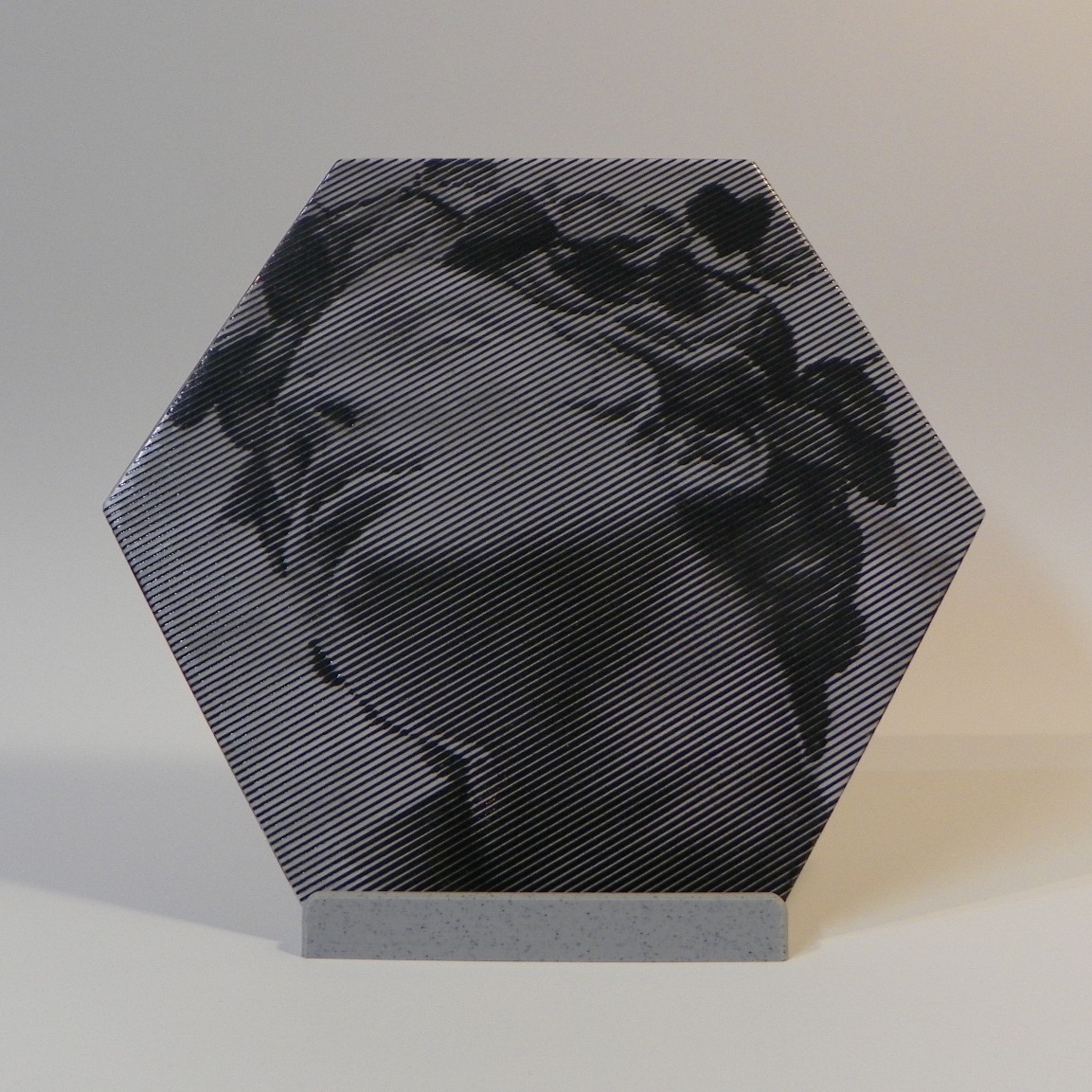 Engraved Greek Woman on Hexagon Tile