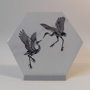 Engraved Crane Birds on Hexagon Tile