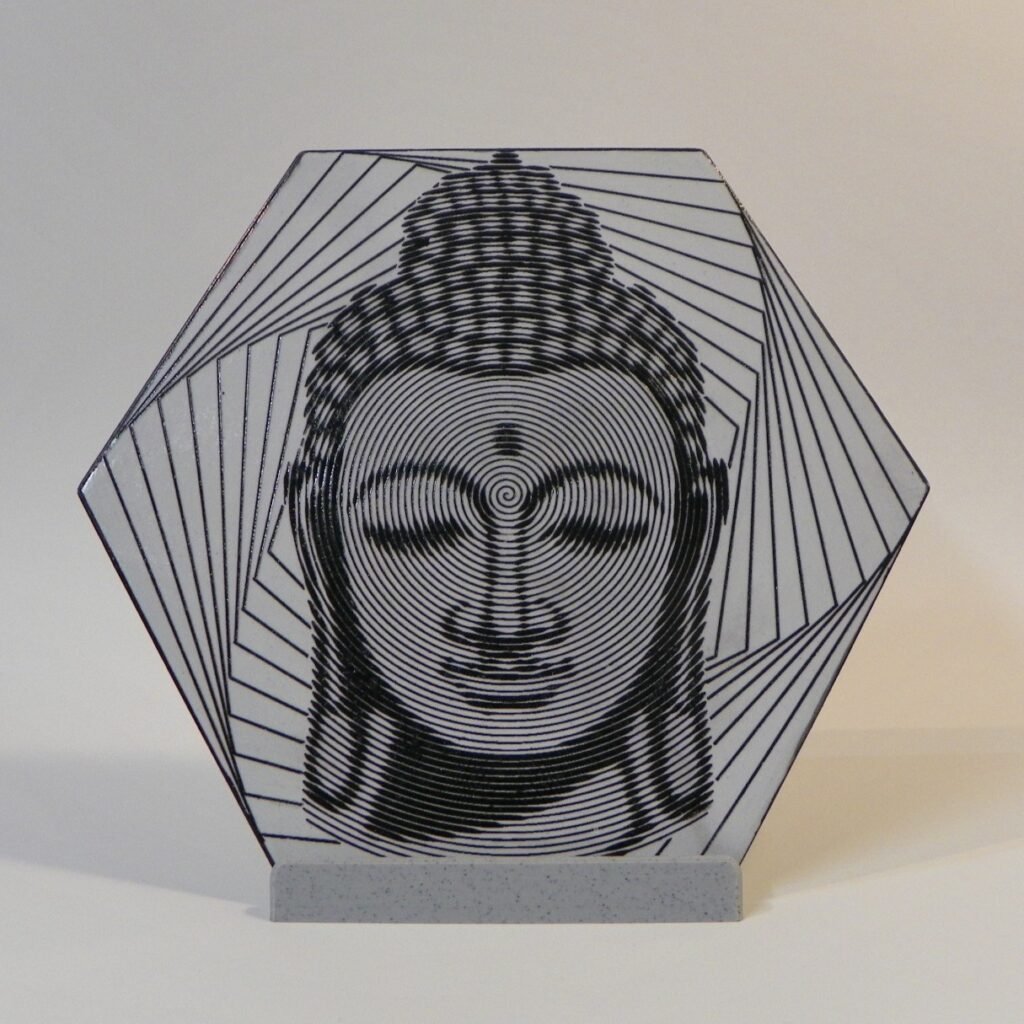 Engraved Buddha Optical Illusion on Hexagon Tile