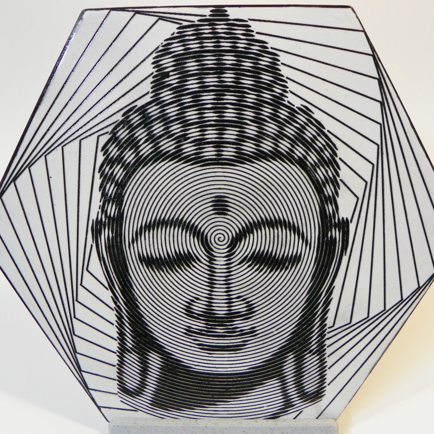 Engraved Buddha Optical Illusion on Hexagon Tile - Image 2